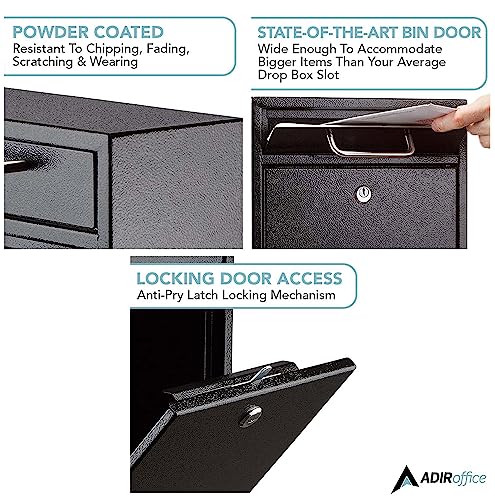 AdirOffice Wall Mount Mailbox - Mailbox with Lock and Keys- Durable Wall Mounted Locking Mailbox and Cash Drop Box for House, Apartments and Bussiness After Hours Deposits - color: Black, size: Medium