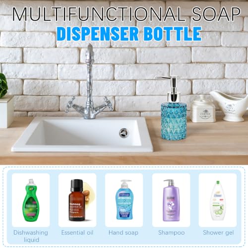 2PCS Glass Hand Soap Dispenser with Pump for Bathroom/Kitchen, Blue - color: 2pcs Blue