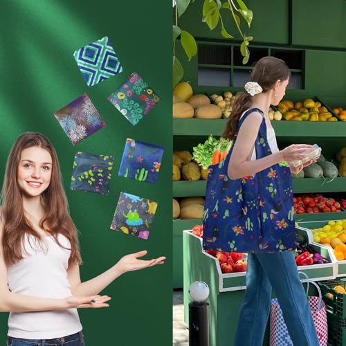 Foldable Reusable Shopping Bags,6 Pack Heavy Duty Tote for Grocery - color: 6pcs-styled
