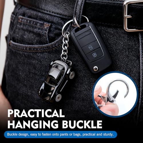 WZP 2PCS Car Keychain, Creative Car Key Holder with Metal Ring, Flashlight Keychain with 2 LED Lights, 2 in 1 Key Chains for Men Women Kids (Black & Blue)