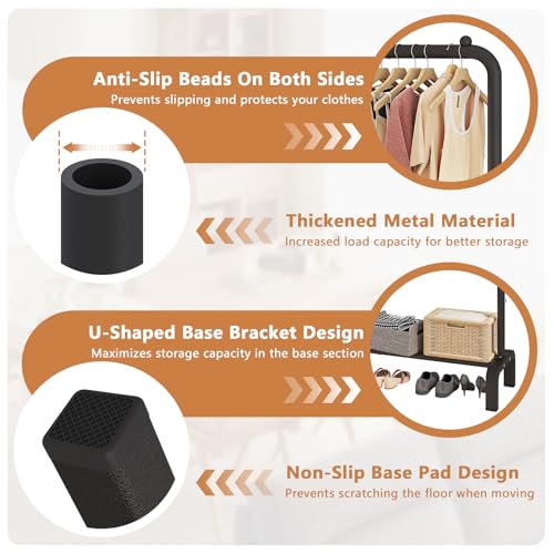 JIUYOTREE Metal Clothing Rack, 43.3 Inches Garment Rack with Bottom Shelf for Hanging Clothes, Coats, Skirts, Shirts, Sweaters, Black (Pack of 2) - color: Black, size: 43.3"W x 15.75"D x 61"H without wheels (Pack of 2)
