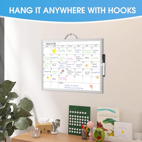 MaxGear Whiteboard Calendar for Wall, 16"x12" Monthly Whiteboard, Silver Aluminum Alloy Framed Small Dry Erase Board with Handle, for Students - Planning, Drawing, Memo, to Do List - style: Silver Monthly
