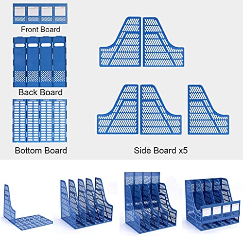 SAYEEC Sturdy Magazine Organizer Folder Desktop 4 Compartment File Holders Plastic Frames File Dividers Document Cabinet Rack Storage Box for Office Home School Blue - color: Blue