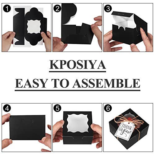 KPOSIYA 10pcs Small Cookie Boxes with Window, 4x4x2.5 Balck Bakery Box - color: Black, size: 10