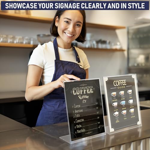 Slant Back Acrylic Sign Holder 8.5 x 11 Inches, Portrait Ad Frame and Flyer Display Stand. Menu Holder and Table Sign Display for Home, Office, Store, or Restaurant Use. Acrylic Stands for Tabletop (3 Pack)