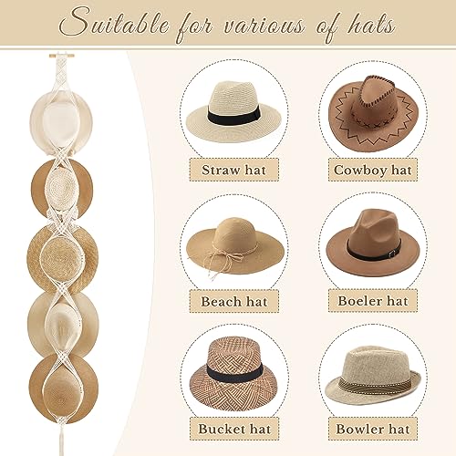 Dahey Macrame Hat Hangers for Wall Cowboy Hat Holder Organizer, 5 Hat Style - color: Off White, style: 5 Hats Style
