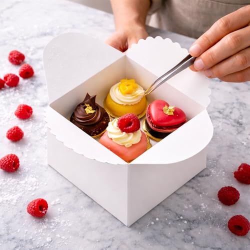WEWILUCK White 4x4x4 Gift Box with Brown Ribbon, 10 Pack Party Favor Boxes - color: White, size: Medium 4"x4"x4" (10 Pack)