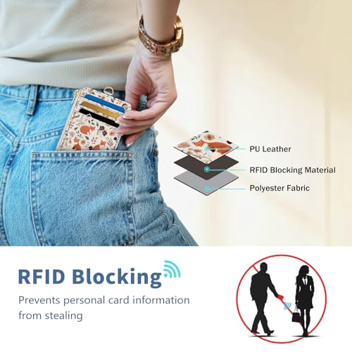 Foxes Lanyard Wallet with Id Badge Holder Keychain for Card Women - color: Foxes Flower