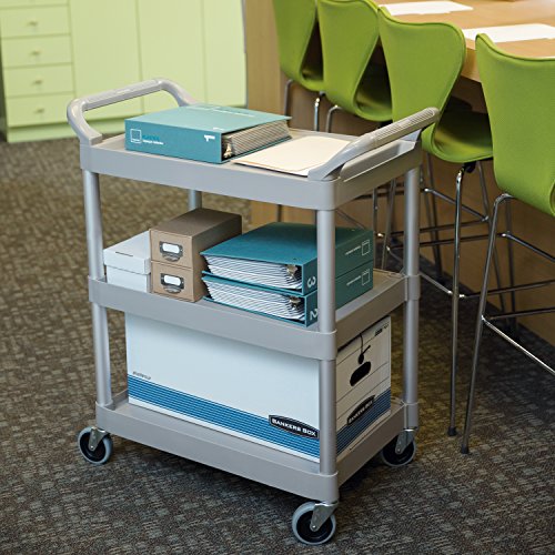 Rubbermaid Commercial Products Heavy Duty 3-Shelf Rolling Service/Utility/Push Cart, 200 lbs. Capacity, Platinum, for Foodservice/Restaurant/Cleaning/Warehouse/Garage - color: Platinum