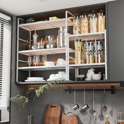 16.5~27.1" Expandable Shelf,2Pack 10.2" Wide Adjustable Height Cabinet Shelves,White - color: White, size: 2Pcs // 10.2''W