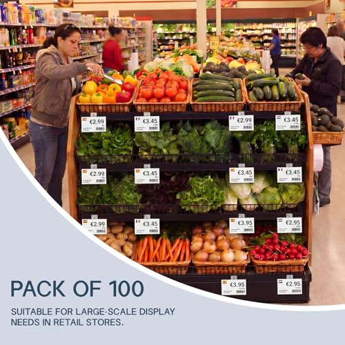 Novabright 100 Pack Shelf Sign Holders, Clear PVC Clip-on Ticket Holders for Gondola Shelves, Fits 1.45" x 1" Price Cards, Retail Store Shelf Label Display Clips