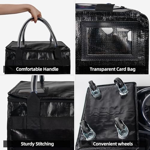 Mediun Black Reusable Grocery Bag on Wheels, Folding Rolling Tote - color: Black, size: Medium
