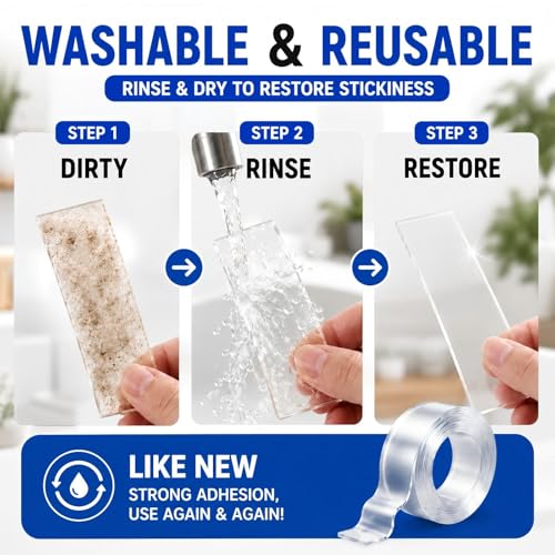 Double Sided Tape Heavy Duty, Nano Clear Mounting Tape, Picture Hanging Poster Carpet Tape for Walls, Dorm Office School Outdoor, Removable Adhesive 【2 Rolls】(9.85FTx1.2in&0.8in - size: 19.7 Feet