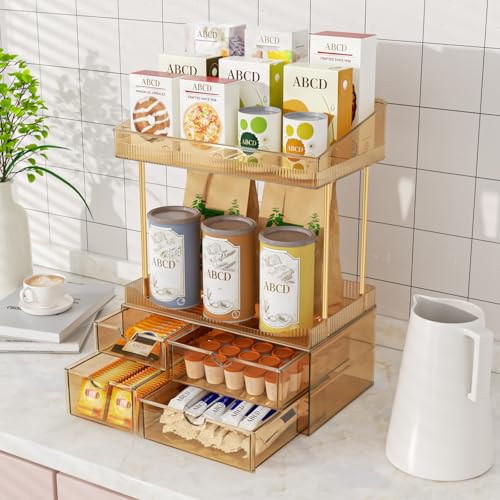 SNSLXH 4-Tier Clear Makeup Organizer Bathroom Storage Amber - color: Amber