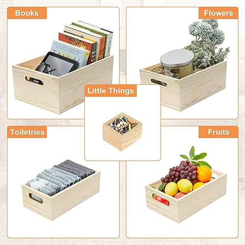 6 Packs Unfinished Wooden Box 5 Sizes Natural Handles