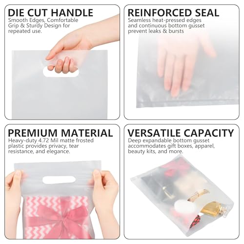 VieFantaisie 50 PCS Clear Plastic Gift Bags, 9" x 12" Goodie Bag for Candy Treat Craft, Party Favor Bags with Die Cut Handles for Birthday Party, School Events & Small Business, Retail - color: Clear-50PCS-8x11Inch