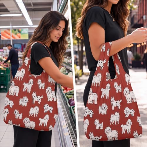 Stelle Lightweight Reusable Grocery Bag with Handles Ripstop Nylon Foldable Tote Shopping Bags for Travel and Groceries - color: Charlie Pals | Maroon