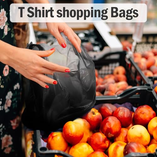 Dunzoom 300 Pcs 300 Pcs T Shirt Bags Bulk Plastic Bags with Handles, Black - color: Black
