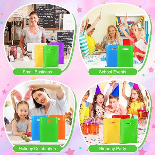 VieFantaisie 50 PCS Green Party Favor Bags, 8" x 11" Goodie Bags for Candy Treat Craft Easter Egg, Plastic Gift Bag with Die Cut Handles for Birthday Party, School Events & Small Business, Wedding - color: Green-50PCS-8x11Inch