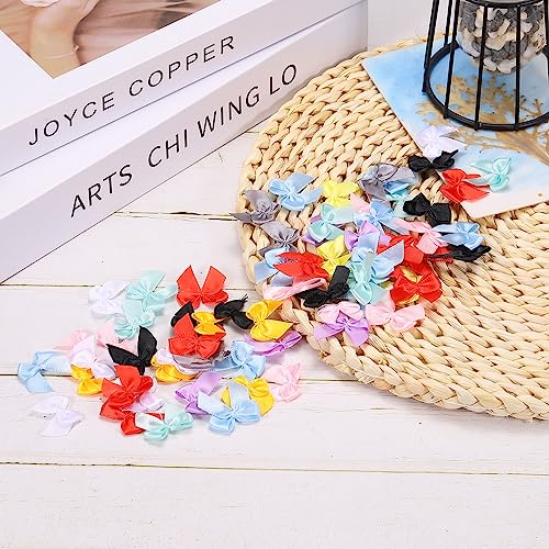 MECCANIXITY 50Pcs Mini Ribbon Bow 1" Mini Fabric Satin Ribbon Flower Bows for Craft DIY Sewing Wedding Birthday Party Yellow - color: Yellow