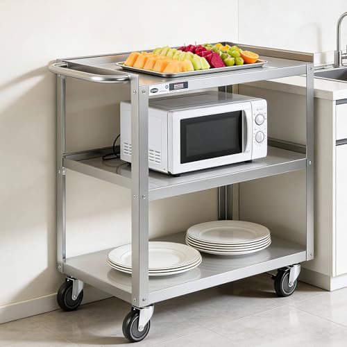 Hally Stainless Steel Utility Cart 3 Tier NSF Rolling Carts 31" Lx19 Wx34 H - size: 19''x31''x34''