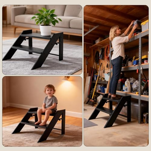 Step Ladder, Foldable Step Stool, 2 Step Folding RV Steps, Camper Steps Outdoor, for Reaching High, Travel Trailer, Mobile Home, Spa