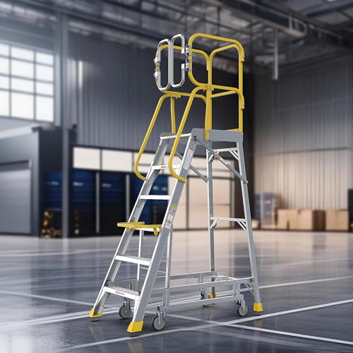 4-Step Aluminum Rolling Platform Ladder 375 LBS Anti-Slip Platform (6 Step) - size: 6 Step