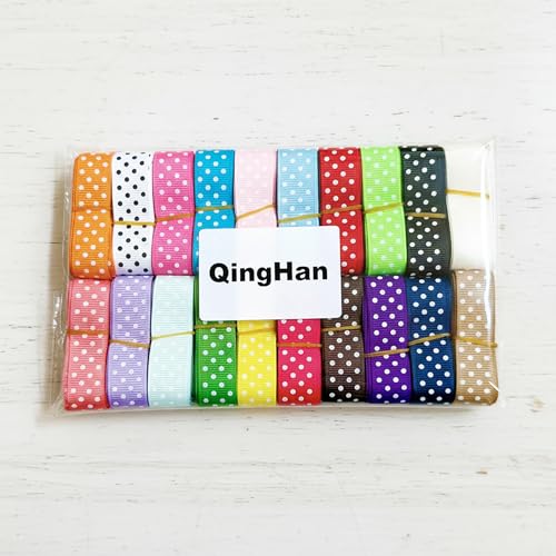 QingHan Polka Dot Grosgrain Ribbon: 5/8 inch 40 Yards (20colors x 2yards) - color: 5/8 Polka Dot