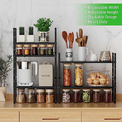 Expandable Cabinet Shelf, Stackable Organizer Rack, Black Large 2 PK - color: Smooth Black, size: Large - 10.2"D - 2 Pack