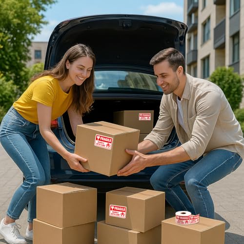 Fragile Stickers 3 x 2 Inch – Waterproof Handle with Care Labels for Shipping and Moving - 500 Strong Adhesive Stickers per Roll