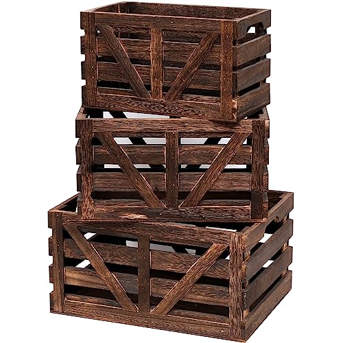 Nested Wooden Storage Crates Set of 3 (L,M,S),Rustic Wood Crate for Storage