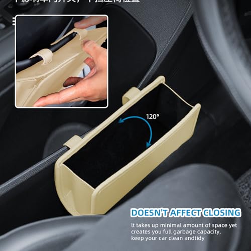 Car Trash Can, Beige Universal Leather Foldable Leakproof Garbage Bins Organizer Holder with One Roll Trash Bag, Car Seat Back Storage Box for Most Vehicles - color: Beige