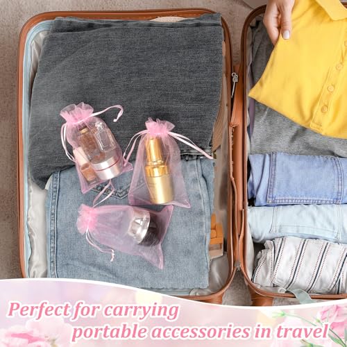 ENNIYU 100pcs Organza Gift Bags, Pink Satin Drawstring Mesh Gift Bag, 4 x 6 inches Wedding Christmas Favors Gift Bags Jewelry Pouches - color: Pink