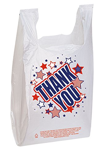 SSWBasics Thank You Bags (Americana Plastic T-Shirt Bags) - Case of 500 - 11 ½ x 6 x 21 inch - Thank You Bags - Durable Plastic Shopping Bags for Small Business, Retail, Takeout, and Convenience