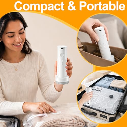 Vacuum Storage Bags with Rechargeable Air Pump, 6 Combo Vacuum Bags for Travel, Space Saver Plastic Packaging Bags for Clothes, Blankets, Pillow, Bedding, Luggage