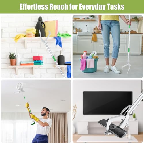 50" Foldable Grabber Reacher Tool with Green Handle, Extra Long Lightweight Trash Pickup & Litter Picker, 3-Fold Stainless-Steel Reaching Aid for Home, Office & Garden Use - size: 50 Inch Green