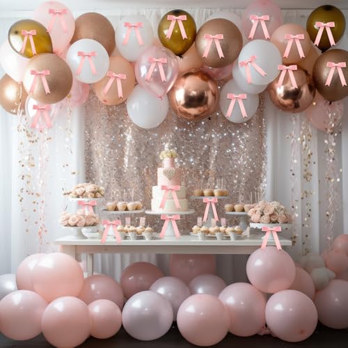 Riceshoot 24 Pcs Rose Gold Satin Ribbon Bows Twist Tie 5x7'' for Gift - color: Rose Gold