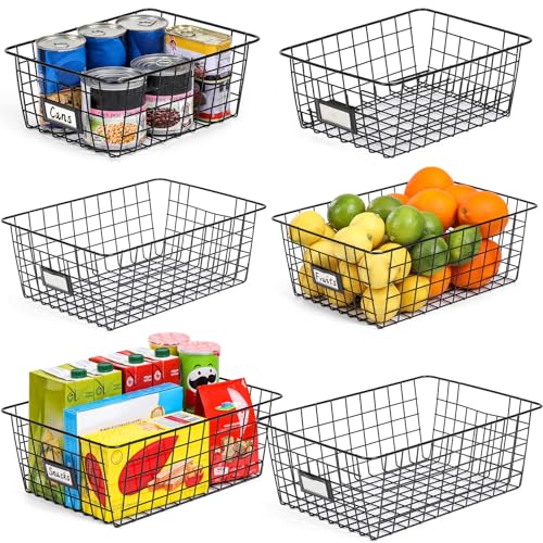 6 Pack Wire Baskets for Pantry Organization and Storage, Kitchen Organizer, 2 XXLarge & 2 XLarge & 2 Large - size: Large-6 Pack
