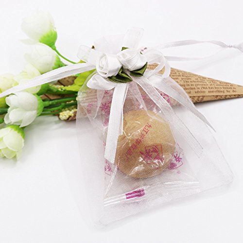 SumDirect Rose Organza Gift Bags - 50Pcs 4x5 inch White Wedding Favor Gift Bags, Jewelry Pouches with Drawstring for Party Wedding Christmas Valentine - color: White