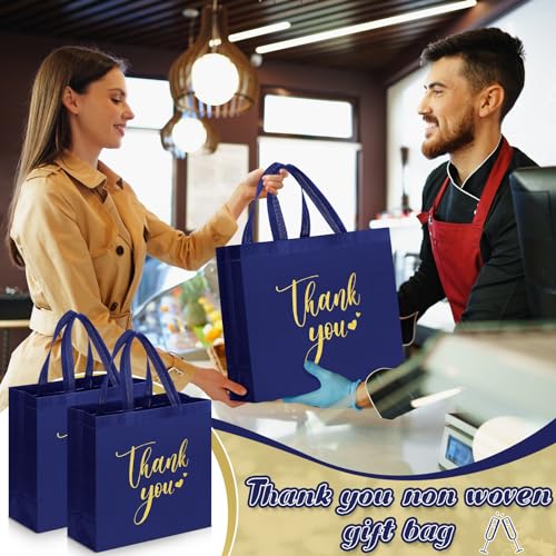 Sweetude 30 Thank You Non Woven Gift Bag, 11 x 12 x 5 Inch, Navy Blue - color: Navy Blue, size: 11 X 12 X 5 Inch