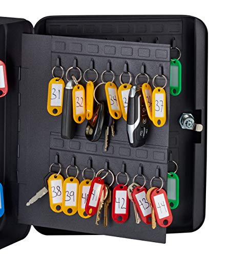 AdirOffice Key Lock Box – Wall Mounted Key Cabinet Lock Box, Car Keys Holder Box, Lockable Key Storage Box - Metal Key Box Organizer with Key Hooks for Home, Office, Garage and Valet