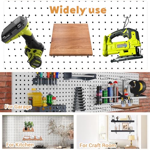 10-Pack Pegboard Shelf Hooks, 8" Black Metal Pegboard Shelf Brackets, Heavy Duty Peg Board Shelving Organizer Accessories for Garage Workshop Storage System