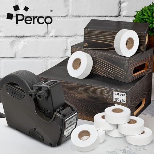 Perco White Price Marking Labels - 90,000 Blank Labels for Garvey 22-66/22-77/22-88 Two Line Pricing Gun with Ink Rolls Included - 90 Rolls, 10 Sleeves - Made in USA - color: White, size: 10 Sleeves