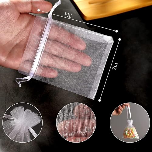WsjiaboFux 50Pcs White Mini Sheer Organza Gift Bags, 2x3 Breathable Storage Bag with Drawstring, Mesh Bags for Wedding Favor Party Pouch, Gift Wrapping Supplies,Stationery Wrapping Supplies,Wrap