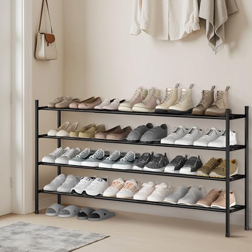 STORAGE MANIAC Long Expandable Shoe Rack, Holds Up 24 Pairs, Black 4 Tiers - size: 4-tier