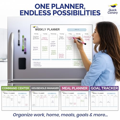 Large Magnetic Weekly Planner for Fridge, Dry Erase Whiteboard Magnet - size: Weekly - Horizontal