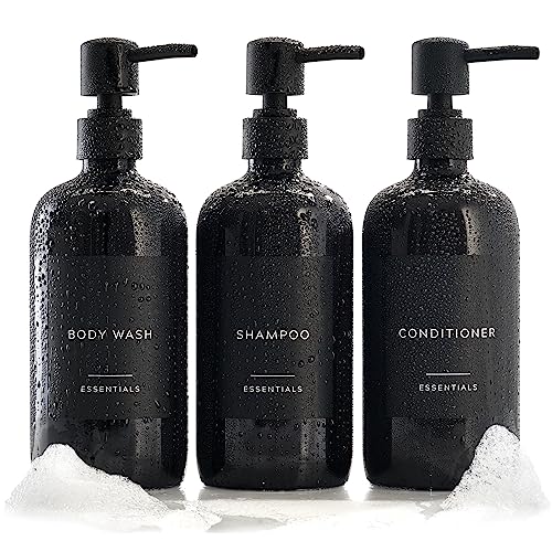 Stylish Shampoo & Conditioner Dispenser Set of 3 - Black 21oz Bottles - color: Black