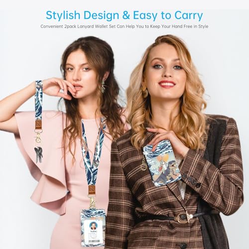 2-in-1 ID Badge Holder & Lanyard Wallet,Cute Zippered Pouch Dinosaur Cat - color: Funny Surfing Cat Riding Dinosaur