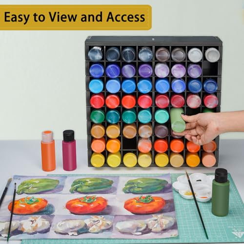 Krafetto 2 Pack 64-Grid Paint Organizer for 2 Oz Bottles, Wall Mount, Black - color: 2pcs black paint rack