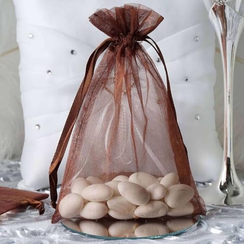 Gmnosuw 50 Count Sheer Organza Mesh Drawstring Gift Bags 4x6 Inch Brown - color: Brown, size: 4x6 Inch (Pack of 50)